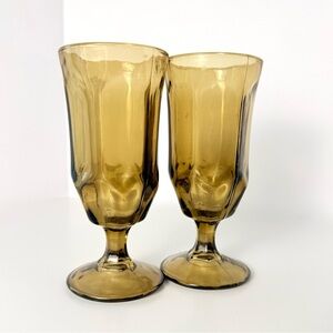 Vintage 70s Unmarked Smoky Footed Highball Glasses Druz Detergent Promotion Set